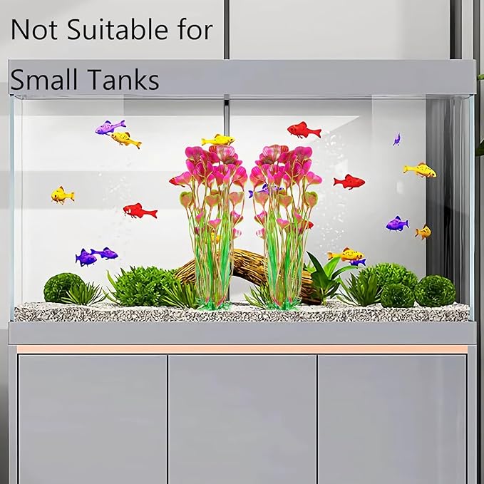 AQUANEAT Artificial Fish Tank Plants, Plastic Aquarium Accessories Large, 15.5 inch Red Decorations, 2pcs-PawvioPets