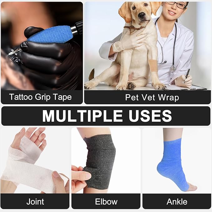 24 Pack Self Adhesive Bandage Wrap 2 Inch, White Medical Tape Elastic Cohesive Bandage Rolls Self Adherent, Self Sticking Tape First Aid Gauze for Sports, Leg, Knee, Ankle, Swelling, Wrist Sprains-PawvioPets