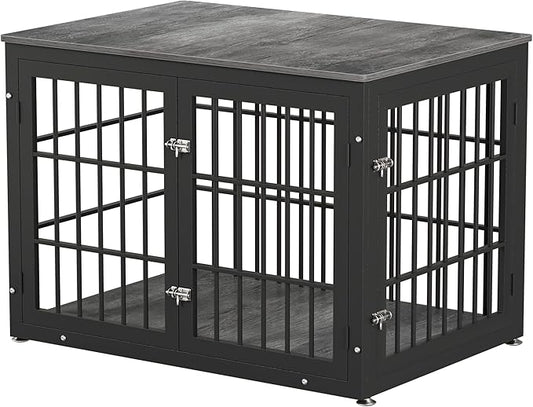 42 Inch Heavy Duty Dog Crate Furniture for Large and Medium Dogs, Decorative Pet House End Table, Wooden Cage Kennel Furniture Indoor, Gray-PawvioPets