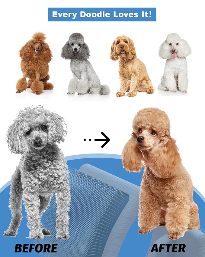 Dog Slicker Brush for Large Dogs, Professional Doodles Brush for Poodles, Goldendoodles and Labradoodles - Easy to Remove Tangles, Mats and Fluff - 3.8"x3.2" Head, 8" Wood Body-PawvioPets