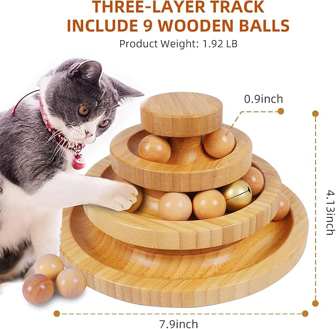 Cat Ball Track Toy,Kitty Toys Roller,3-Level Ball Tower with 9 Removable Balls,Interactive Cat Toy, DIY Circle Fun Toy for Kitten Mental Physical Exercise - Medium Size-PawvioPets