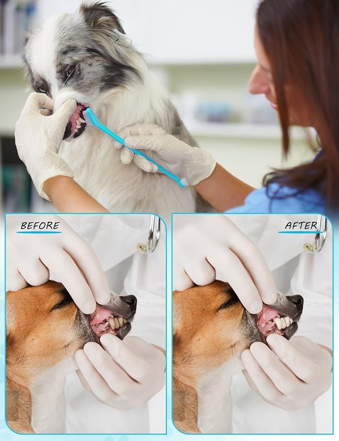 Brand Name 100pcs Double Headed Soft Bristle Toothbrush Brush Kit - Long Handle for Dogs, Cats & Pets - Blue-PawvioPets