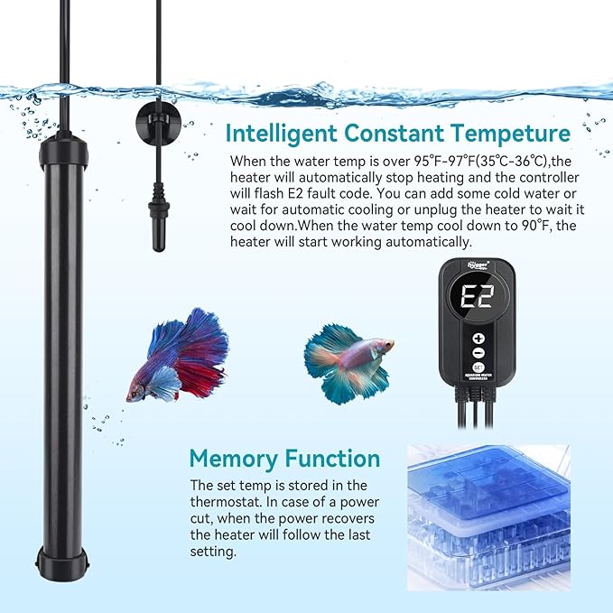 hygger Aquarium Heater 300W,Titanium Heater with Digital LED Controller and Temperature Probe,Submersible Fish Tank Heater with Temperature Calibration,for Saltwater & Freshwater Fish Tank 50-60Gallon-PawvioPets