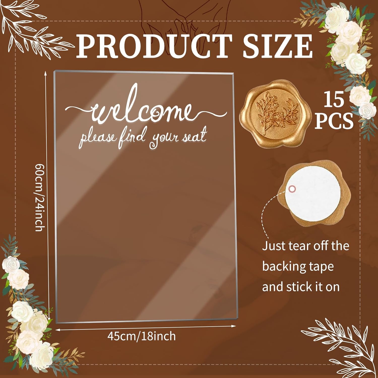 24x18 Inch Wedding Seating Chart Board Display with 15 Rose Wax Seal Stickers for Reception | Acrylic Welcome Please Find Your Seat Table Seating Chart Board Wedding Sign Display Decor