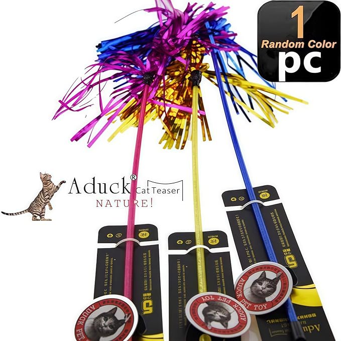 ADUCK Interactive Cat Teaser Wand Toy with Tassels - Durable Cat Chaser for Indoor Kitten Exercise, Boredom Relief & Training Play - Assorted Color, 1 Pack-PawvioPets