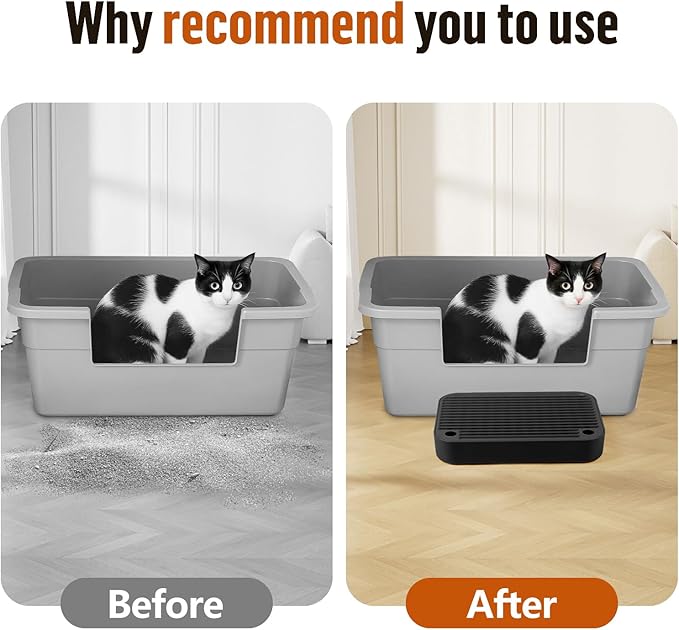 Cat Litter Box Ramp Mat with Filter Function, Cat Step Pedal Stool for Self-Cleaning Litter Box, Easy to Clean, Ideal for Kitten & Elderly Cats (Black)-PawvioPets