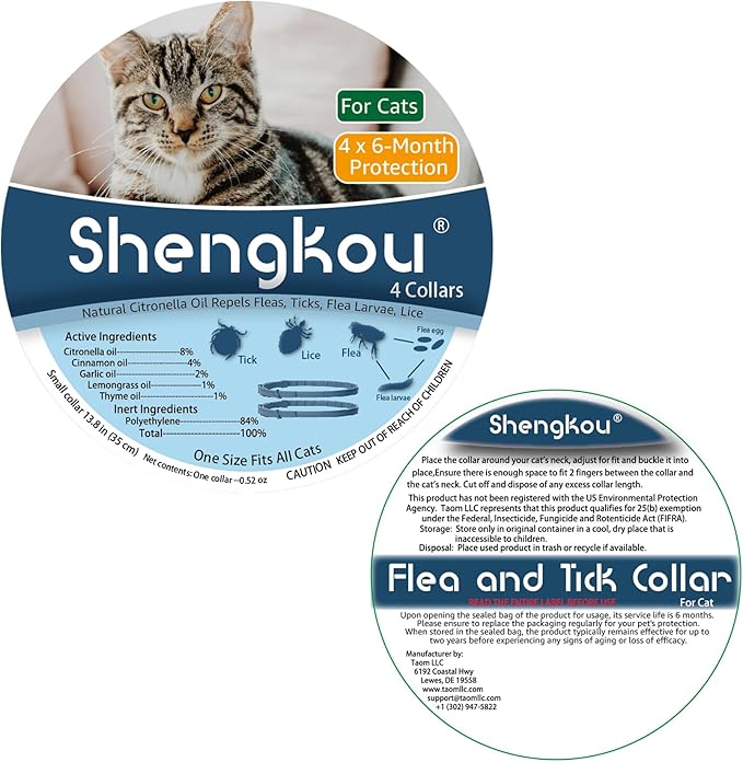 Flea and Tick Collar for Cats. Offers 4 * 6 Months of Protection. Made from Quality Essential Oils. Waterproof and Natural. Protects Kittens. Free Flea Comb and Tick Tweezers. (4 Pack - 13.8 inches)-PawvioPets