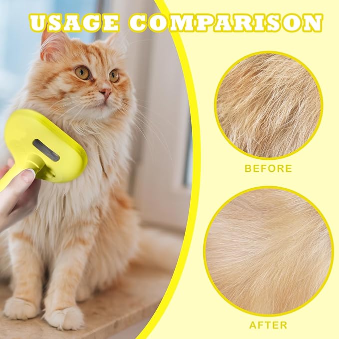 Cat Brush for Shedding - Pet Hair Removal Comb with Water Tank, Steam Brush, Cat Bath Brush, Dog Brush - Yellow-PawvioPets