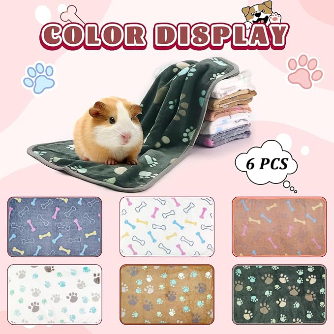 6 Pcs Washable Guinea Pig Blankets Absorbent Small Animal Fleece Bedding Waterproof Cage Liners Reusable Pet Pee Pad Sleep Mat Cover for Rabbit Rat Hamster Ferret Chinchilla Hedgehog (16"x24")-PawvioPets