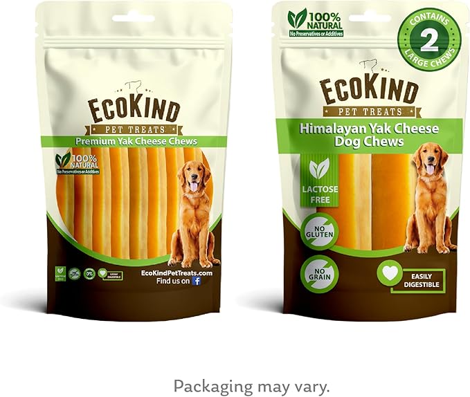 EcoKind Premium Gold Yak Cheese Himalayan Dog Chews, Dog Treats Large Breed, All Natural, High Protein, for Aggressive Chewers, Large - 2 Chews-PawvioPets