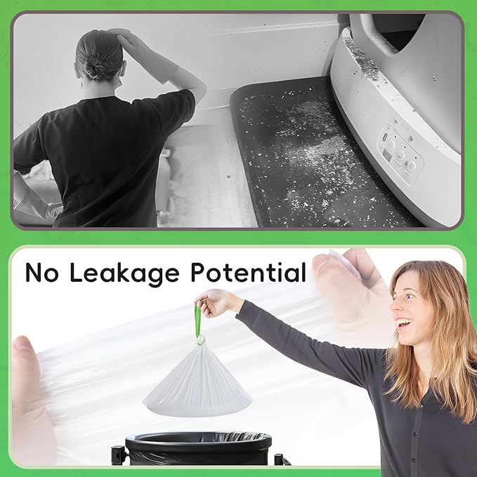 60 Pack Cat Litter Box Liners for Meo Want SC01, MW-SC02, MW-LR01,1.5 Mil Thick Drawstring Heavy Duty Leak-proof Disposable Smart Self-Cleaning Litter Box Robot Waste Drawer Trash Bags 18" x 12.6"-PawvioPets