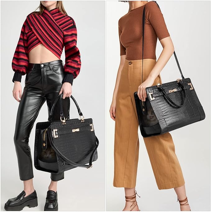 Fashion Pet Carrier Dog Cat Carrier Purse Soft-Sided Leather Handbag Pet Tote Bag for Small Dogs Puppy and Cat TSA Airline Approved-PawvioPets