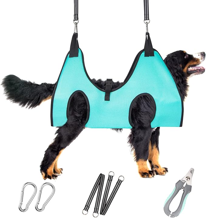 Dog Grooming Hammock - Upgrade Pet Grooming Harness for Nail Trimming (XXL 120lb), Dog Sling for Nail Clipping, Dog Hanging Holder Hanger for Cutting Nail with Nail Clippers, Green-PawvioPets