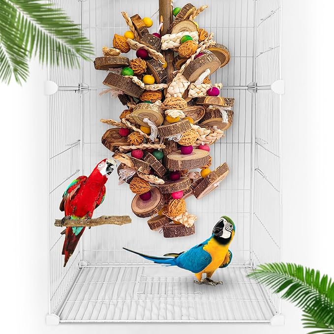 Extra Large Bird Parrot Toys- 21.7 inch Multicolored Natural Wooden Walnut Parrot Chewing Toy Suggested for Macaws cokatoos, African Grey and a Variety of Amazon Parrots. (Large Size)-PawvioPets