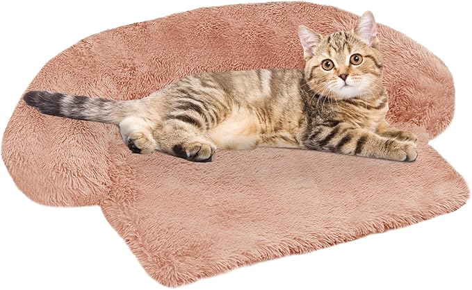 GGIB Calming Dog Bed Fluffy Plush Dog Mat for Furniture Protector with Removable Washable Cover for Large Medium Small Dogs and Cats (XS (31"x23.5"x5"), Pink)-PawvioPets
