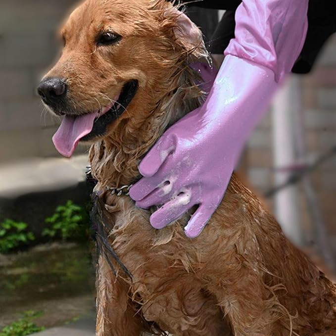 Dog Washing Gloves, Pet Grooming Gloves with Soft Brushes, Bathing and Massaging for Dogs and Cats, Silicone Heat Resistant Cleaning Gloves with High-Density Teeth (Purple)-PawvioPets