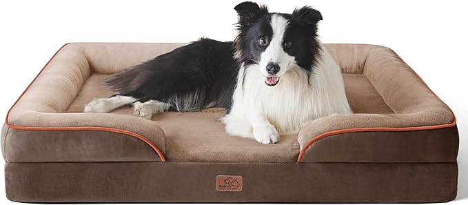 Bedsure Orthopedic Dog Beds Large Sized Dog - Washable Large Dog Cat Bed Waterproof, Comfort Dogs Couch Sofa with Washable Removable Cover, Pet Bed with Nonskid Bottom, Brown, 35"-PawvioPets