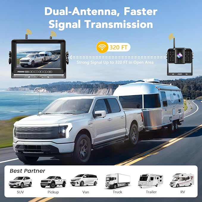 Dual RV Backup Camera Wireless with 7" 1080P Monitor, for Furrion Pre-Wired RVs, 4-Channel Split Screen System, Loop Recording, IR Night Vision, Wide Rear View Camera for Truck, Trailer, Camper-PawvioPets