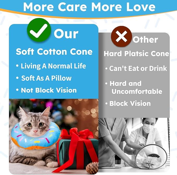 Cat Cone Collar Soft, Cat Recovery Collar for Wound Healing Cute Donut Adjustable Kitten Cones to Stop Licking Comfortable Lightweight Neck Elizabethan Collars for Cats Kittens After Surgery-PawvioPets
