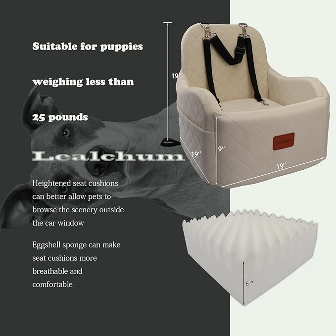 Dog Booster Car Seat,Ultra Soft Fabric & Filling Memory Foam,Elevated Cushion,3 Straps & Safety Belt Channel,Anti-Slip Base,Fully Detachable and Washable(Beige,Medium)-PawvioPets