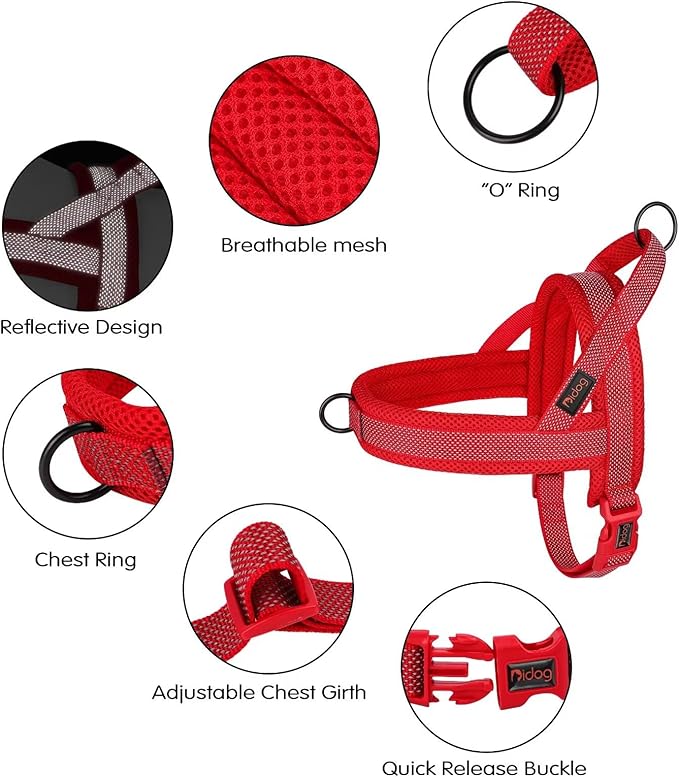 Didog No Pull Dog Harness with Breathable Mesh Padded, Full Reflective & Quick Fit Adjustable Vest Harness, Easy for Training Walking for Small & Medium and Large Dogs (Red, L:Chest 26-32")-PawvioPets
