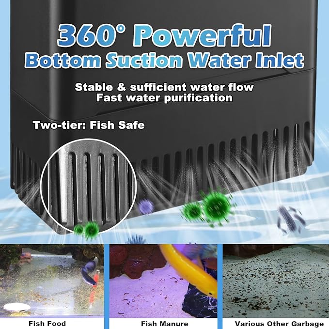 290GPH Turtle Tank Filter for 40-85 Gallon, Turtle Filter Low Water Level Available and Flow Adjustable, Turtle Water Filter for Shrimps Amphibians Turtle Tank Saltwater Freshwater Crystal Clear-PawvioPets