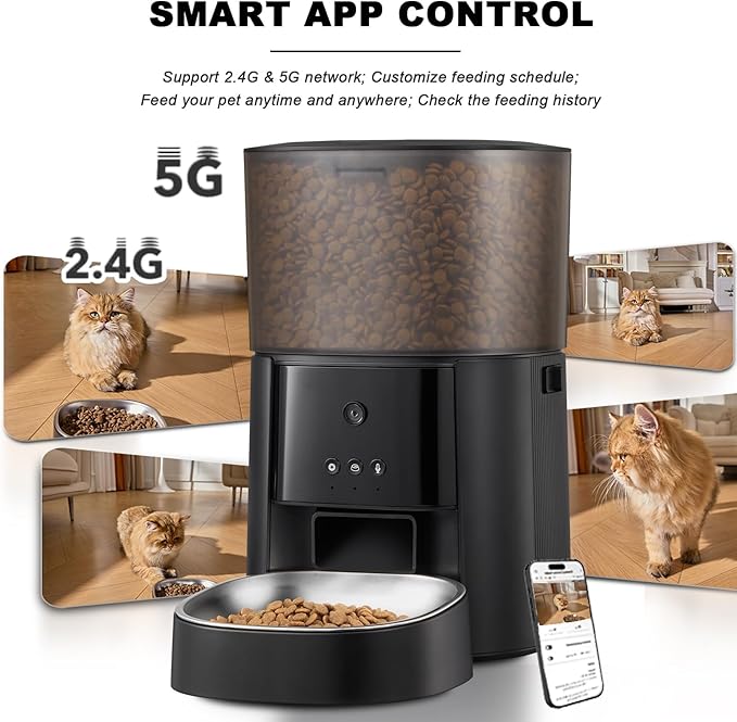 Automatic Cat Feeder with Camera & Voice Interaction, WiFi/App Control, 4L Dry Food Dispenser for Cats & Dogs with Freshness Preservation, Custom Feeding Times & Portions, Dual Power-PawvioPets