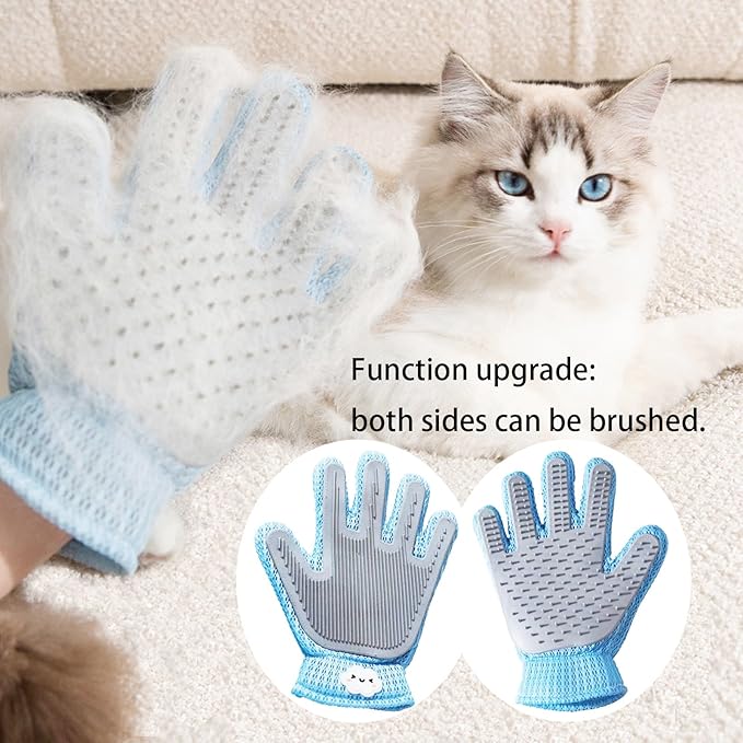 2 Pcs [2-in-1] Pet Hair Removal Gloves - Five Finger Massage Design Pet Beauty Gloves, Suitable for pet dogs and cats to prevent hair tanglings (Blue)-PawvioPets