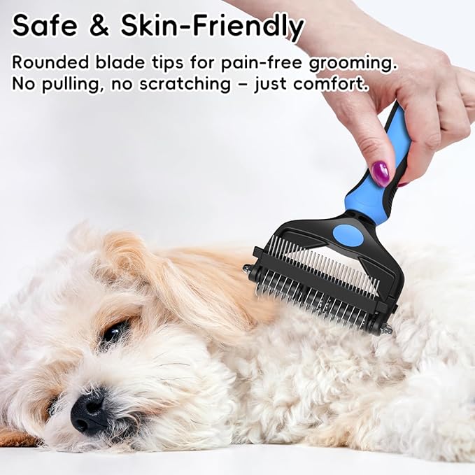 3-in-1 Pet Deshedding Tool – Grooming Brush for Dogs & Cats with Undercoat Rake & Dematting Comb (Blue)-PawvioPets