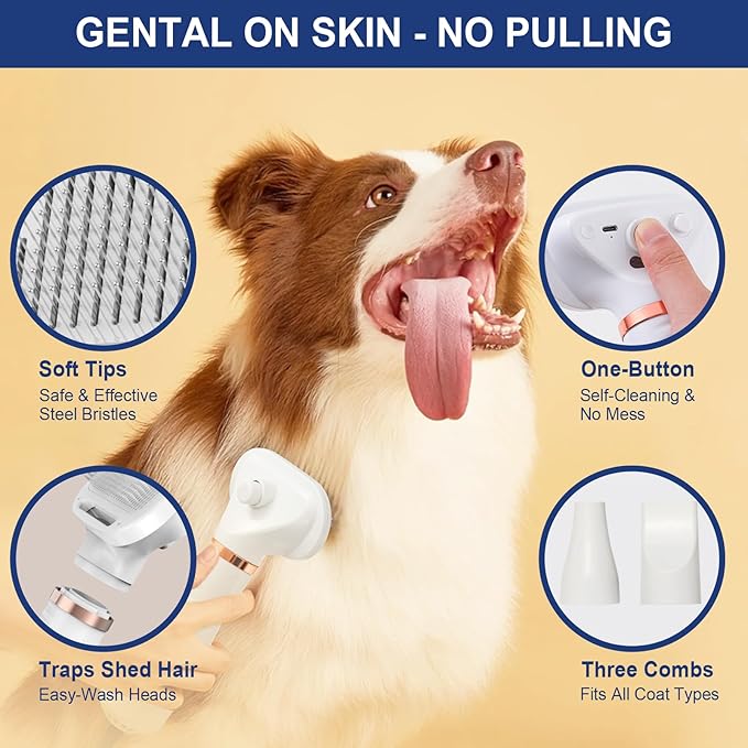 3-in-1 Pet Hair Dryer Brush for Dogs & Cats Portable, Dog Hair Blower & Slicker Brush Adjustable Temp (Low/Middle/High), Overheat Protection-PawvioPets