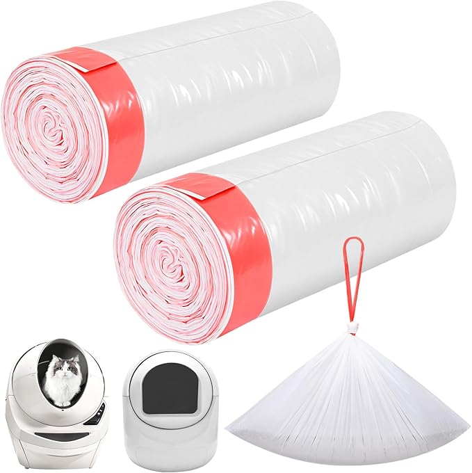 40 Count Thicken Cat Litter Box Liners for Automatic Cat Litter Box and Litter-Robot 4/3, Heavy-Duty Drawstring Kitten Litter Drawer Liners Disposable 25" x 16"-PawvioPets
