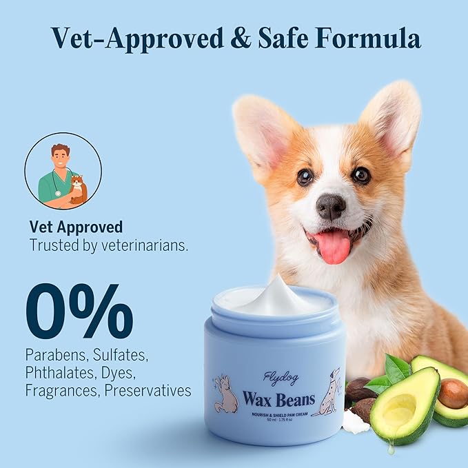 Flydog Wax Beans Fragrance-Free Pet Paw & Nose Balm Cream – Moisturizing, Soothing & Repairing Dry, Cracked Pads for Dogs, Cats & Small Animals, Avocado Oil Multi-Purpose Paw & Nose Protector, 50ml-PawvioPets