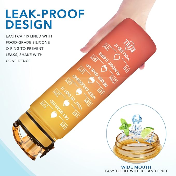Enerbone Water Bottle, Leakproof BPA & Toxic Free, Motivational Water Bottle with Times to Drink and Straw, Fitness Sports Water Bottle with Strap for Office, Gym, Outdoor Sports-PawvioPets