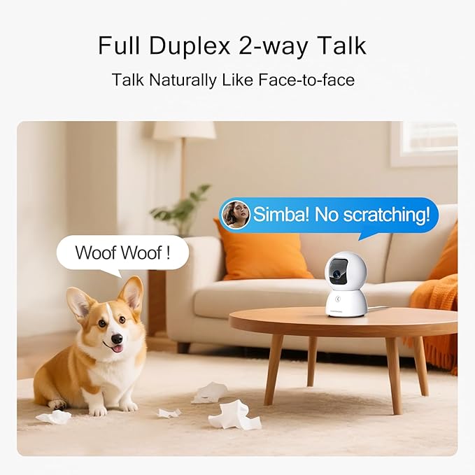 3K Pet/Dog/Cat Camera with Phone App, No-Subscription Local Person/Pet/Face Detection, 5G Security Camera Indoor, PTZ WiFi Cameras for Home Security, 0-Glow Night Vision, Full Duplex Audio-PawvioPets