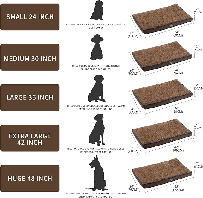 EMPSIGN Dog Bed Mat 35 Inch Reversible Warm & Cool,Washable Dog Crate Bed with Egg Crate Foam Support, Pet Sleeping Mat for Large Medium Small Dogs, Fluffy Kennel Pad(Brown)-PawvioPets