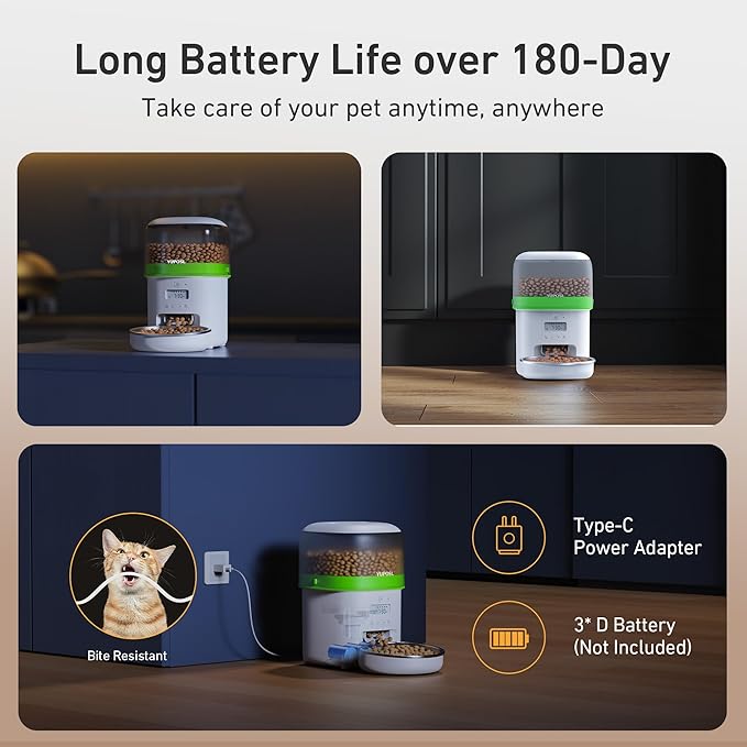 Automatic Cat Feeder - 2L Cat Food Dispenser, Timed Auto Pet Feeder with 180-day Battery Life, 1-6 Meals Per Day, 1-16 Portion, Desiccant Bag Keeps Dry Food Fresh, Also for Small Dogs-PawvioPets
