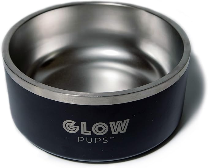 64 oz Black Anti-Skid Dog Bowl, Vacuum Insulated, Powder Coated, Stainless Steel, Non-Slip, Easy to Clean-PawvioPets