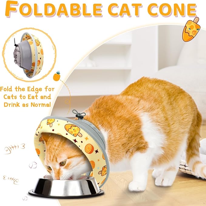 Cat Cone Collar Soft to Stop Licking, Adjustable, Foldable Lightweight Kitten Cones After Surgery Recovery for Cats & Kittens, Cat Cone Alternative (Orange, L)-PawvioPets