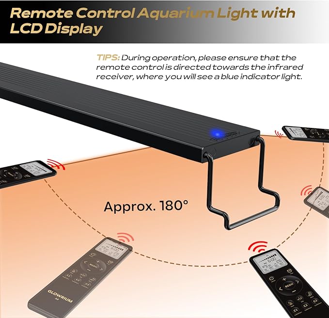 GLOWRIUM LED Aquarium Light with Remote, Full Spectrum Fish Tank Light with Auto Timer, IP67 Waterproof Freshwater Planted Tank Light, Dimmable RGB+W+Moon LEDs with High Performance (9W 12-17in)-PawvioPets