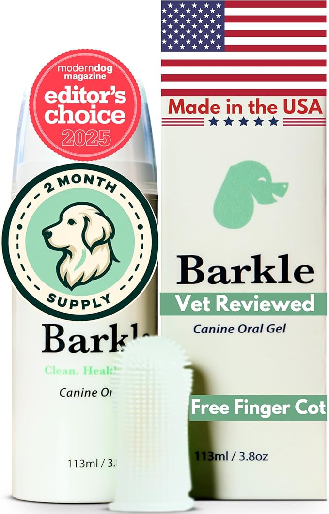 Barkle Vet Approved Dog Teeth Cleaning Toothpaste & Tooth Brushing Kit | Eliminate Plaque, Tartar & Bad Breath | Mint Dog Breath Freshener Gel | Puppy & Small Breed Safe | Free Finger Brush (60 Days)-PawvioPets