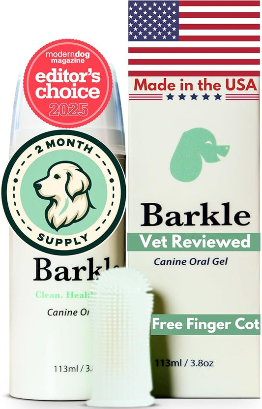 Barkle Vet Approved Dog Teeth Cleaning Toothpaste & Tooth Brushing Kit | Eliminate Plaque, Tartar & Bad Breath | Mint Dog Breath Freshener Gel | Puppy & Small Breed Safe | Free Finger Brush (60 Days)-PawvioPets