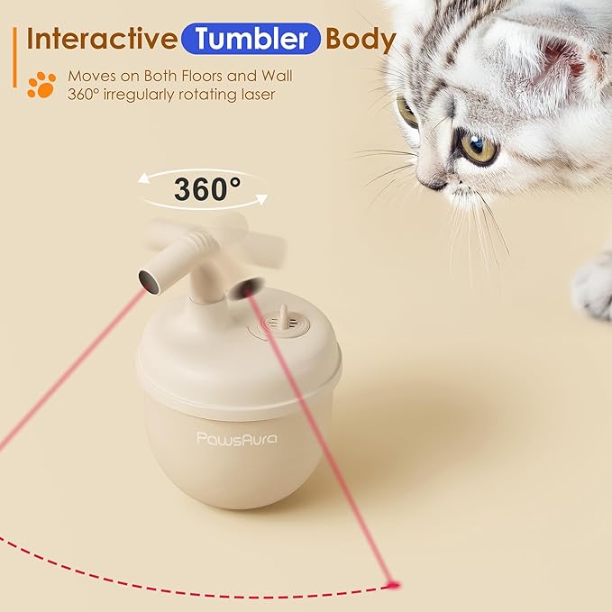 Automatic Laser Cat Interactive Toy, Self-Balancing 360° Auto-Spin Laser Pointer with Catnip Hole, Triple-Sensory – Kitten Sight, Smell & Touch, Boredom Relief Toy for Indoor Adult Cat (white)-PawvioPets