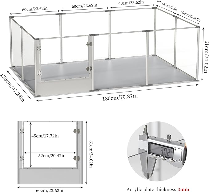 Dog Clear Playpen Fence Kennel: 10Panels Indoor Transparent Whelping Box Pen Cage with Waterproof whelping pad - Extra Long Acrylic Exercise Kennel with Metal Frame for Cats Puppy Rabbits Guinea Pig-PawvioPets