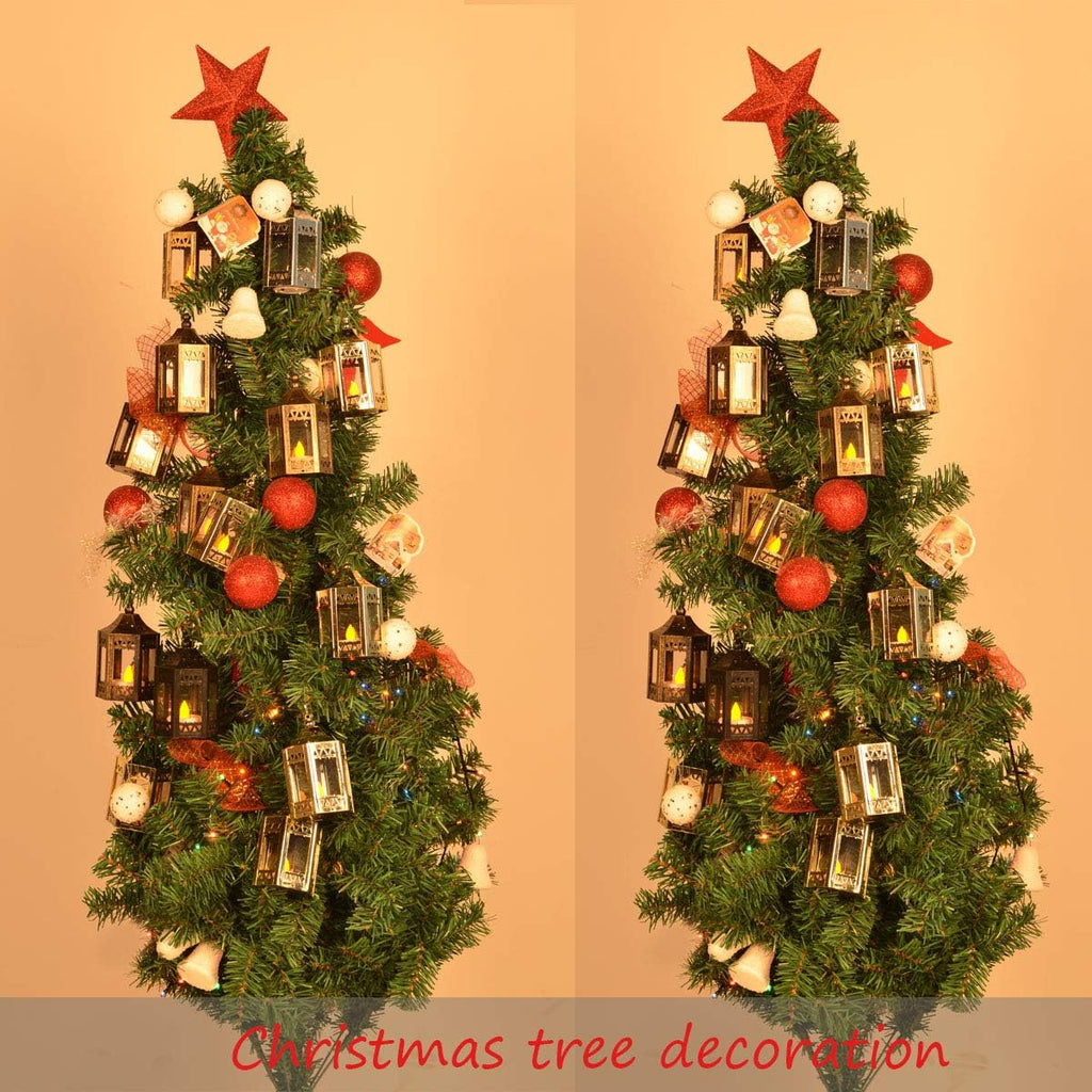 zkee Mini Star Lanterns with Flickering LED, Battery Included, Decorative Hanging Lanterns for Christmas & Indoor Use (Set of 8, Golden Brushed)