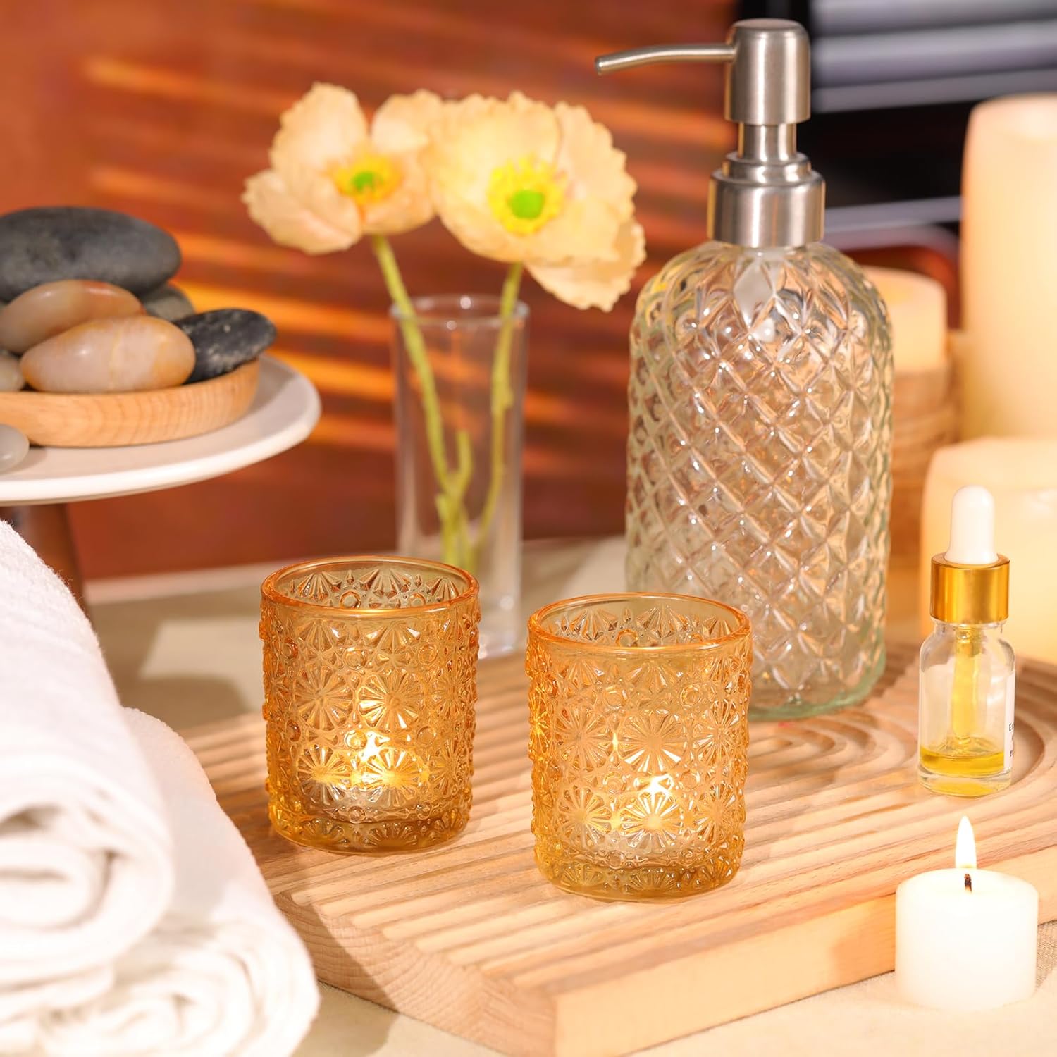 Gold Votive Candle Holder Set of 36, Flower Tea Lights Candles Holders for Wedding Table Centerpieces, Birthday Parties, Anniversary, Bridal Shower and Holiday Decorations