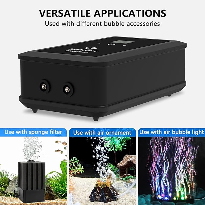 fishkeeper Aquarium Air Pump, 8W 130GPH Dual Outlet Fish Tank Air Pump with Adjustable Airflow Ultra-Quiet Oxygen Aerator Pump with Air Stone Bubbler for 10-120 Gallon Fish Tank-PawvioPets