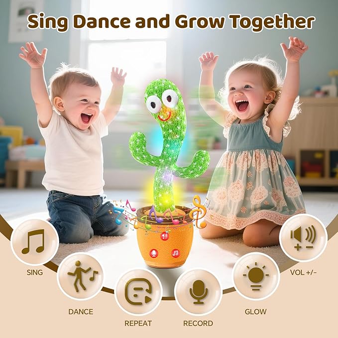 Dancing Talking Cactus Toy for Baby Toddler, Boys Girls Gifts Singing Mimicking Recording Repeating What You Say Baby Toys with 120 English Songs (Adjustable Volume)-PawvioPets