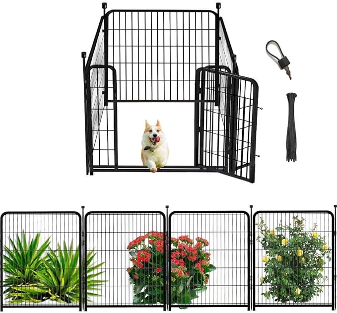 Dog Playpen 36inch 4 Panels, Puppy Playpen Indoors, Dog Fences Outdoor for Yard, Wide Door Low Threshold Garden Fencing for Medium/Large Pets. Black Pens Total 8.9 Ft(L)-PawvioPets