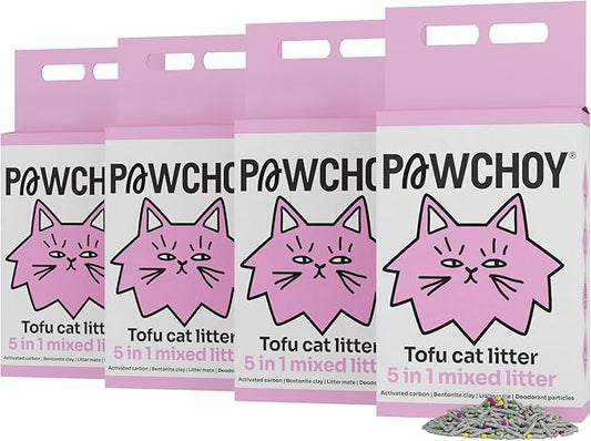 5 in 1 Mixed Cat Litter – Clumping, Flushable, Ultra Absorbent & Fast Drying | 100% Natural, Dust-Free, Low Tracking | with Activated Carbon for Superior Odor Control (4 Bags)-PawvioPets