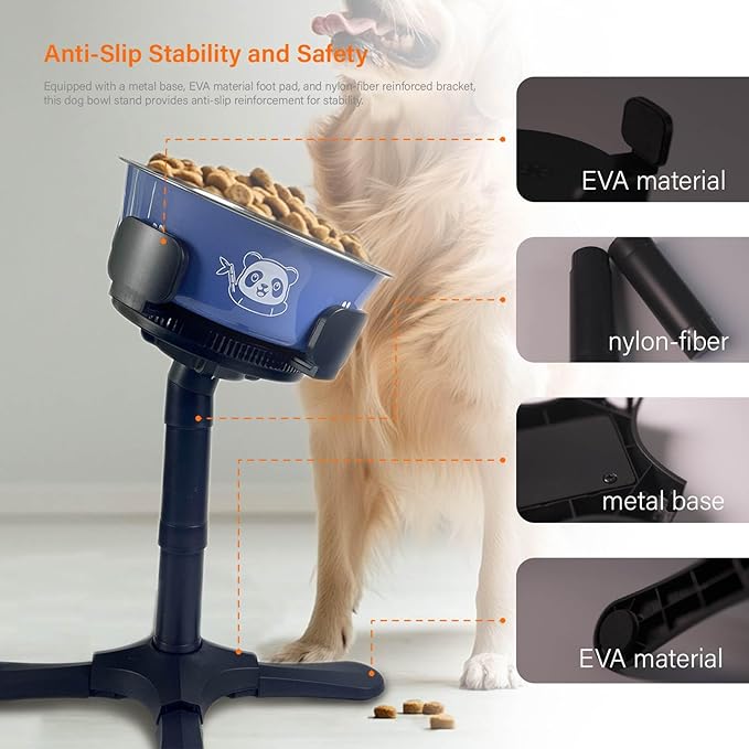Adjustable Elevated Dog Bowl Stand with Non-Slip Base - 3 Height & Tilt Settings, Fits 14-24.5cm Bowls, Raised Stainless Steel Dish for Large Breed, Medium & Small Dogs, Cats-PawvioPets